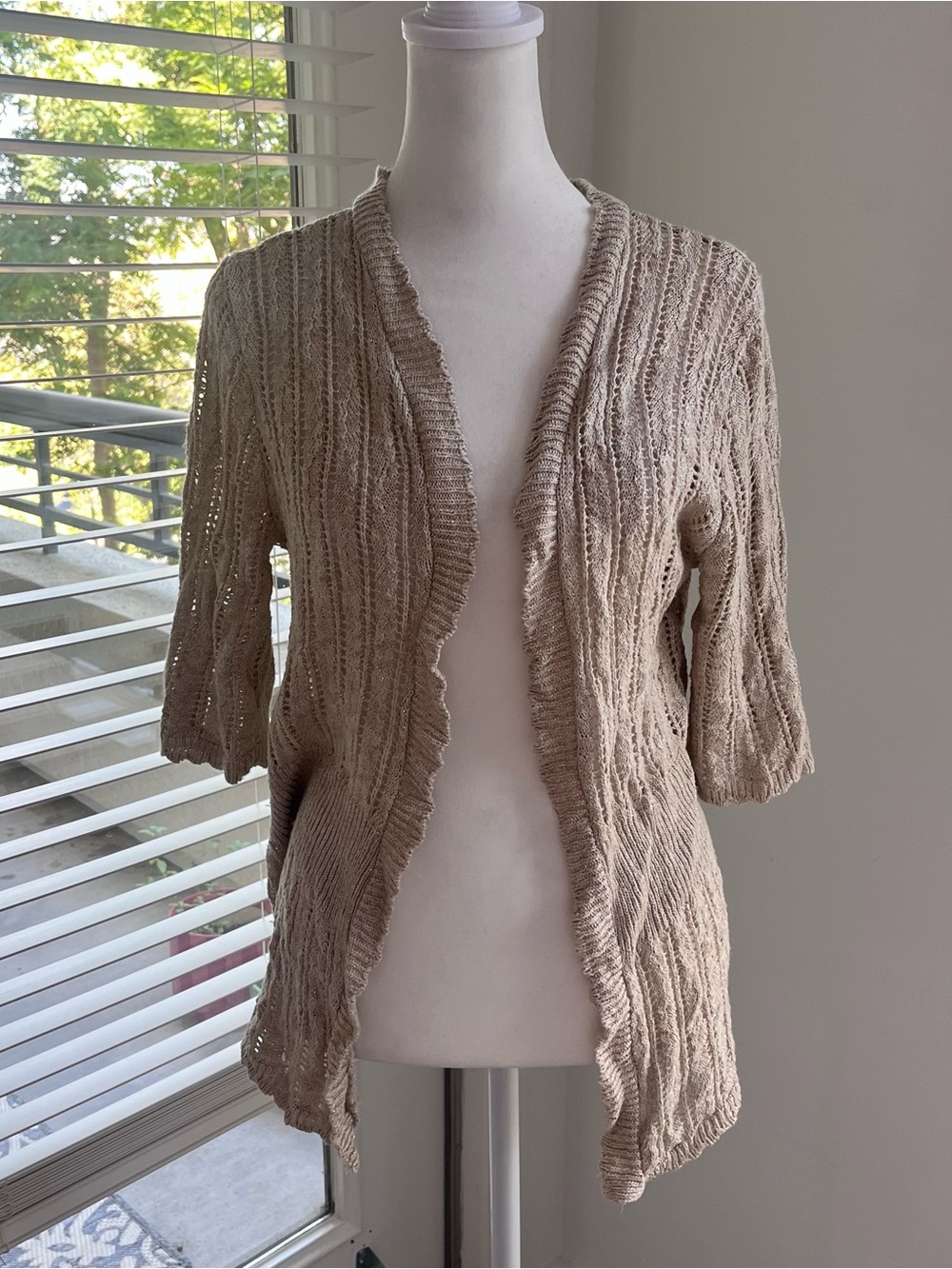 Christopher & Banks Open-Front Knit Cardigan in Beige